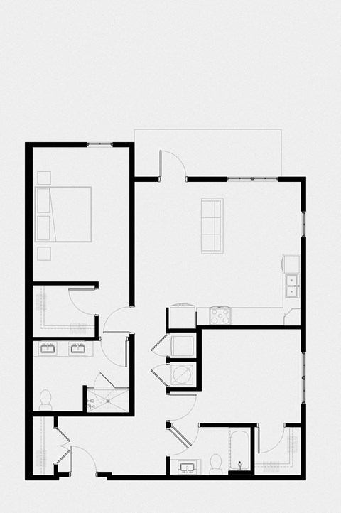 A black and white image of a floor plan for a house.